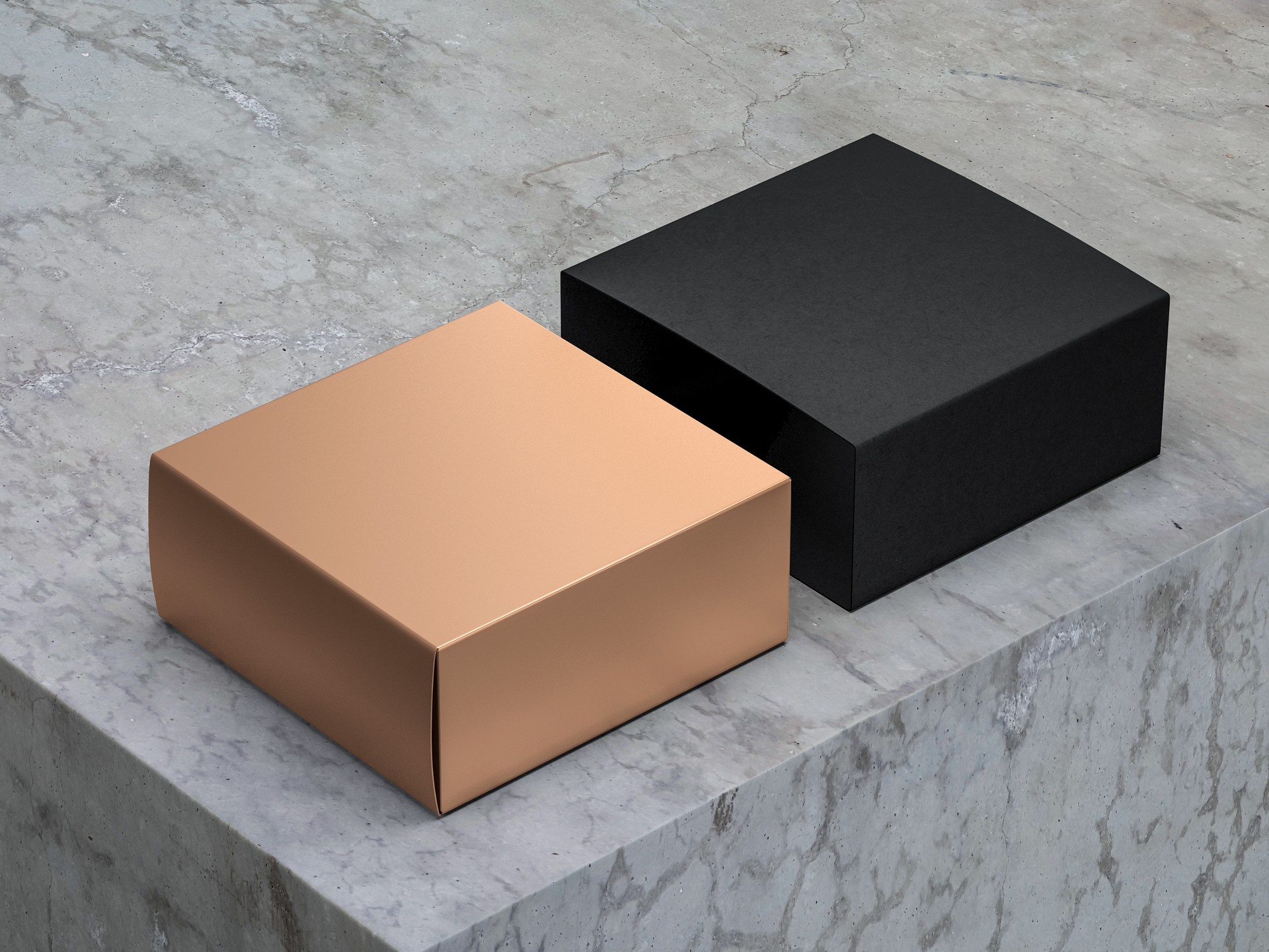 Luxury Square Golden Box Mockup with Black cover, 3d rendering